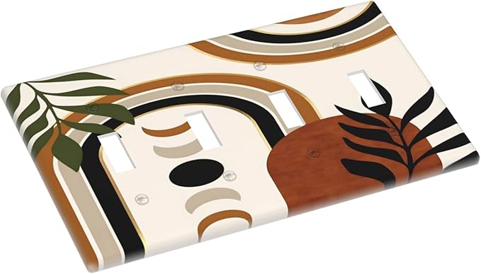 Boho Mid Century Arch Plant Leaves Sun Moon Light Switch Covers Quad Toggle Electrical Faceplate 4 Gang Wall Plate Decorative Switch Plates Cover for Bedroom Living Room Decor