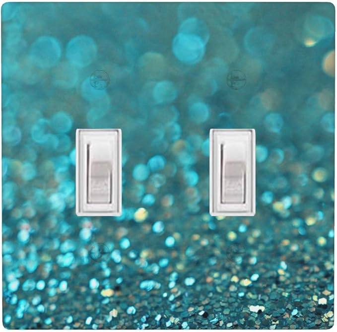 2-Gang Double Toggle Switch Plate, Teal Turquoise Shiny Printed Wall Plate, Glam Boho Decor for Bathroom Vanity Bedroom