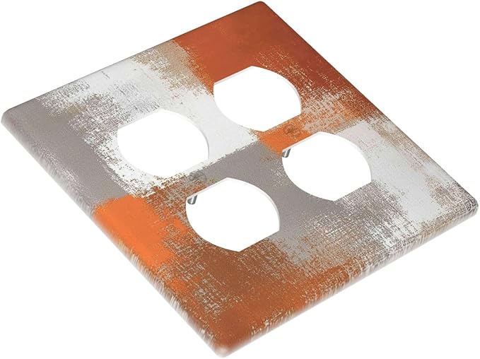 Orange Grey Abstract Art Oil Painting Outlet Covers 2 Gang Double Duplex Decorative Light Switch Covers Electrical Wallplates Socket Faceplate For Home Farmhouse Decor