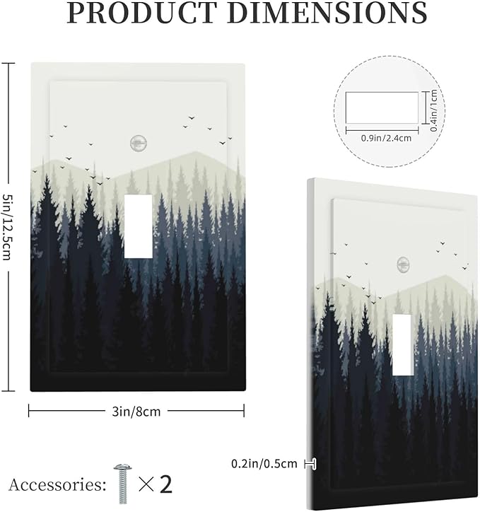 Decorative Light Switch Cover Forest Pine Tree Mountains Black Bird 1 Gang Single Toggle Device Electrical Faceplate Switchplates Decorator Outlet Wall Plate For Bed Room Farmhouse Decor