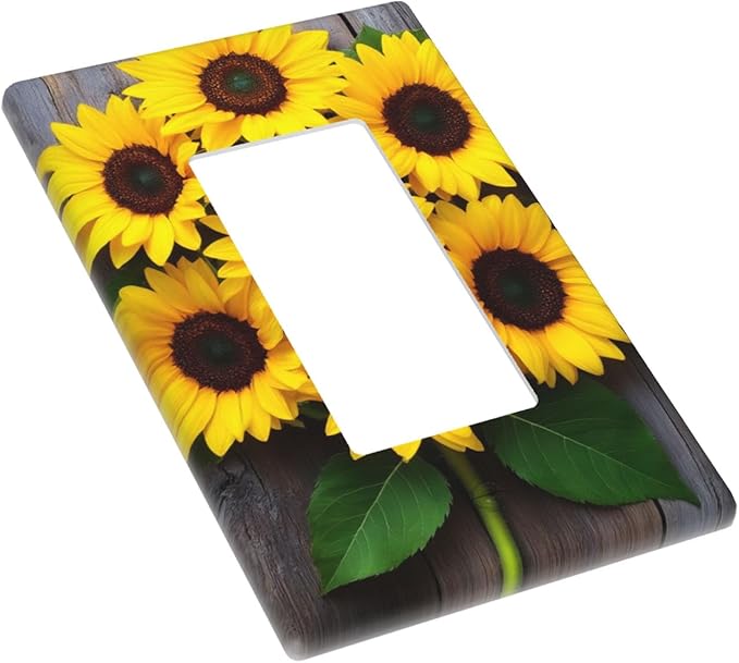 Sunflower Floral Wood 1-Gang Rocker Wall Plate, Yellow Sunflower Switch Plate for Kitchen, Bedroom, Farmhouse & Sunroom