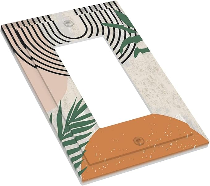 1 Gang Single GFCI/Decorator Rocker Outlet Light Switch Wall Plate Cover Abstract Mid Century Modern Leaf Geometric Boho Arch Sun Plant Aesthetic Art Decorative One Device Electrical Faceplate Dimmer