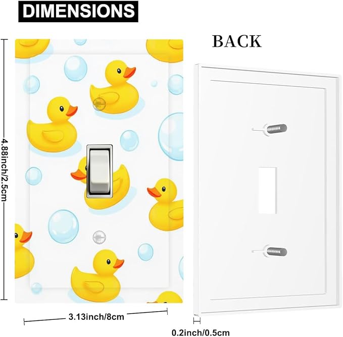 Cute Rubber Ducks & Bubbles Bath Time 1-Gang Toggle Light Switch Plate, Bathroom Funny Duck Decorative Wall Plate for Boys & Girls Bathroom