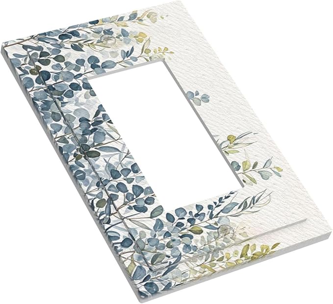 Decorative Light Switch Cover Plate with Green & Blue Watercolor Eucalyptus Botanical Foliage Design 1 Gang Rocker Outlet Covers Single Decora Gfci Device Wall Plate for Living Room