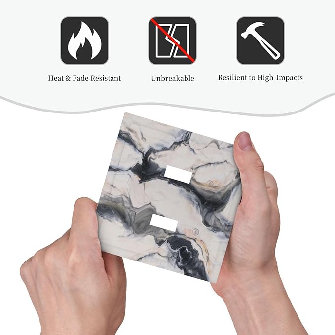Abstract Marble Textured Modern Luxury Print Decorative Switch Plates 2 Gang Double Toggle Outlet Light Switch Cover Wall Plate Electrical Faceplate for Bathroom Kitchen Decor