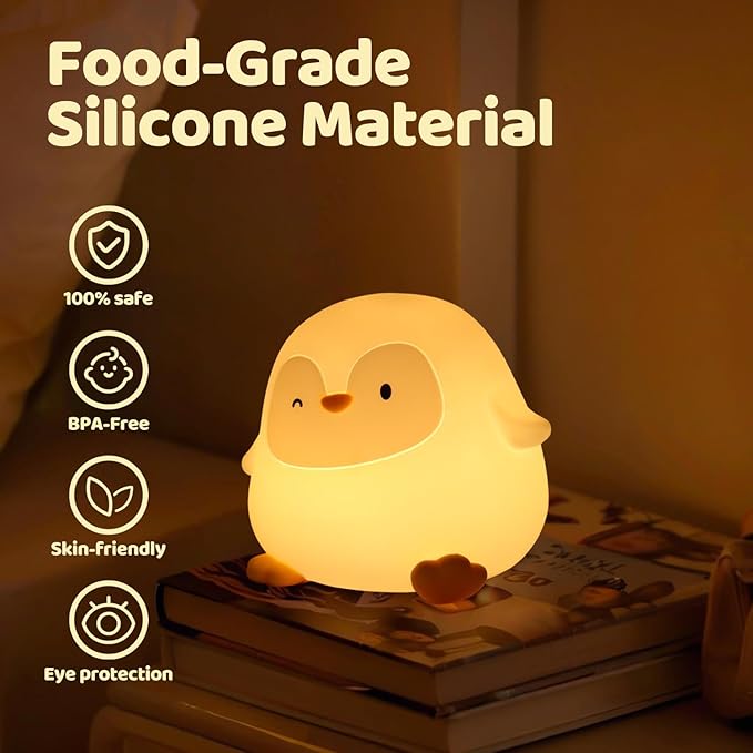 Rytinazzz Penguin Silicone Night Light, Tap Control Dimmable Soft Nightlight with 30-Min Timer, 50H/12H Long Battery Life, Portable Bedroom Lamp for Baby Kids Toddler Girls, Gift for Mothers Day