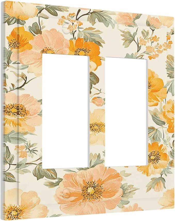Decorative Outlet Covers Vintage Floral Pastel Flower Pattern 2 Gang Double Rocker Light Switch Cover Plate Electrical Switch Plate Cover Decorate GFCI Wall Plate for Bedroom Cabin Decor