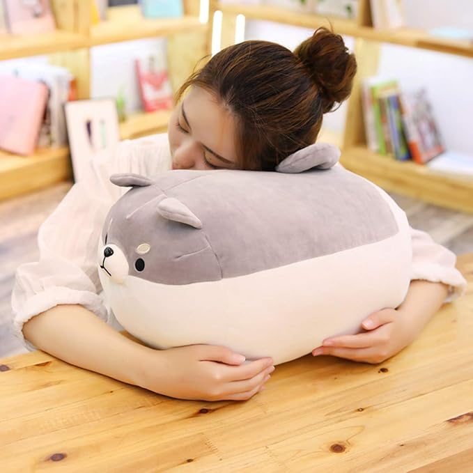 EHOTONG Shiba Inu Dog Plush Pillow, Corgi Stuffed Animal Plush Toy Hug Pillow Gifts for Girl Boy (Gray, 19.6in)