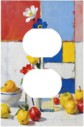 Color Block Floral Still Life Art Red Yellow Blue Abstract Outlet Covers 1 Gang Duplex Light Switch Cover Decorative Switch Plates Electrical Receptacle Faceplate Wall Plate for Farmhouse Bedroom