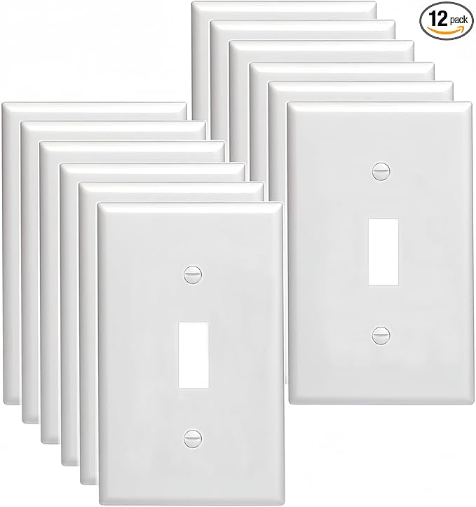 Light Switch Cover Plate,Toggle Light Switch Wall Plate,Toggle Wall Plate Cover,Standard Size 1-Gang 4.50" x 2.76",Unbreakable Polycarbonate Thermoplastic,UL Listed (12 Pack, Glossy White)