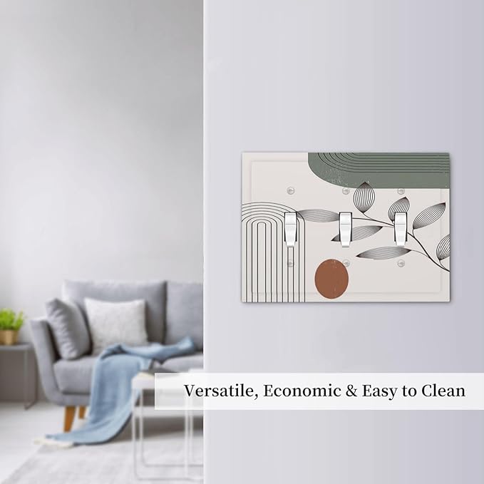Decorative Switch Plates Sage Green Boho Nature Art Minimalist Geometric Plant 3 Gang Wall Plate Triple Toggle Light Switch Cover Faceplate Electrical Wall Panels for Bedroom living Room