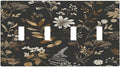 Light Switch Covers Black Gold Floral Dark Leaves Vintage Flowers Quad Toggle Electrical Faceplate 4 Gang Wall Plate Decorative Switch Plates for Bed Room Home Decor