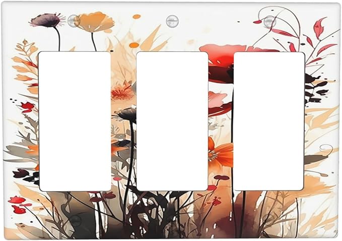 Light Switch Covers Country Watercolor Flowers Art Wildflower 3 Gang Rocker Electrical GFCI Decorative Triple Outlet Wall Plate Cover Switchplate for Bedroom Cabin Decor