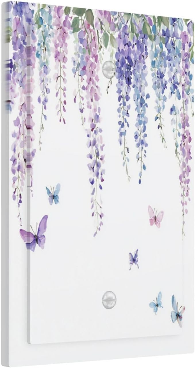 Light Switch Cover Plate Purple Flowers Watercolor Floral Butterflies 1 Gang No Device Blank Electrical Wall Plates Faceplate Decorative Switch Plate For Bed Room Living Room Decor