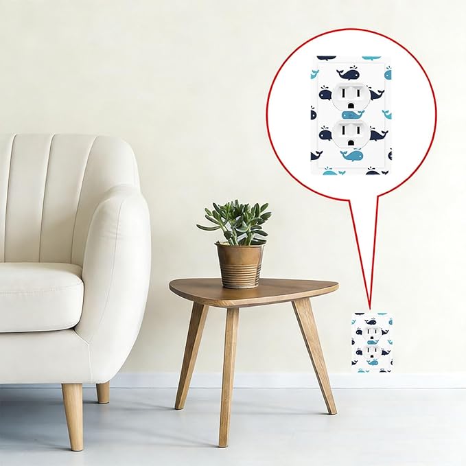 Cute Blue Whales Duplex Wall Plate - 1-Gang Standard US Size Nautical Whale Pod Outlet Covers, Minimalist Coastal for Nursery Decor