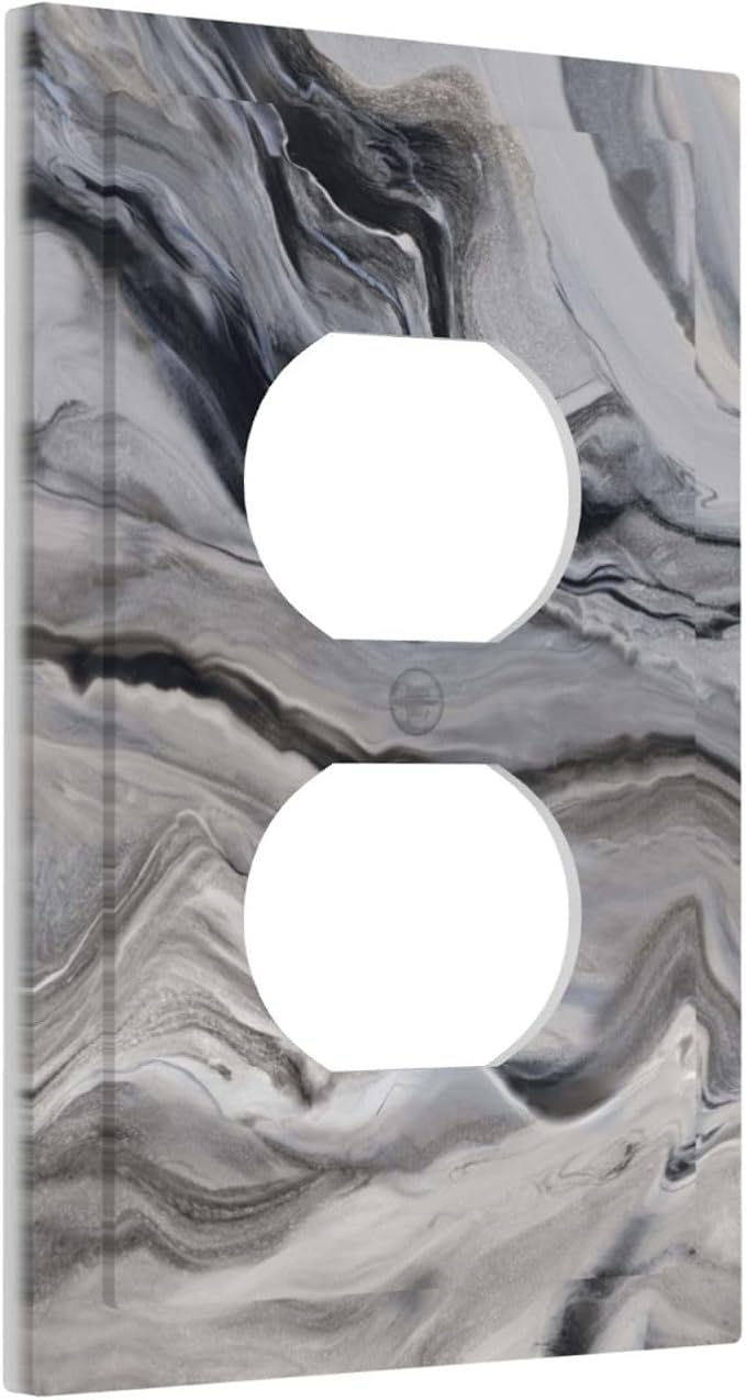 Grey And White Marble Abstract Art Print Outlet Covers 1 Gang Duplex Light Switch Cover Decorative Switch Plates Electrical Receptacle Faceplate Wall Plate for Bathroom Kitchen Decor
