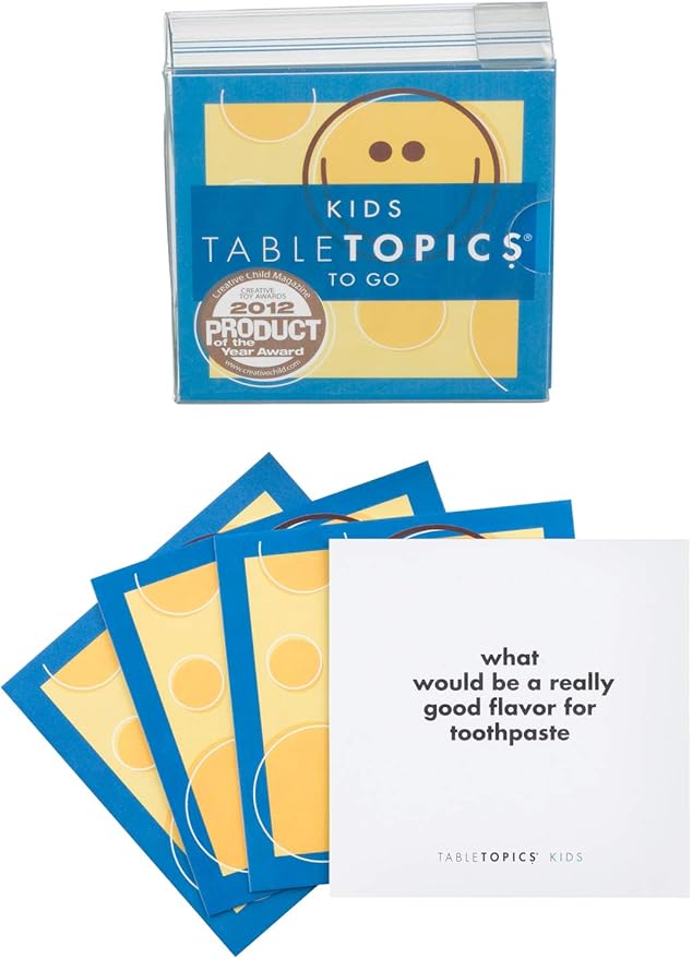 TableTopics to GO Kids - 40 Conversation Cards for Kids, Family Game Night, Family Dinner, Road Trip - Great Gift for Kids to Start a Fun Memorable Conversation.