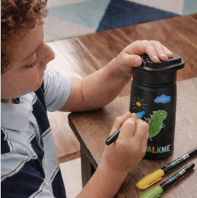 Kids Water Bottle 11.9oz Stainless Steel Vacuum Insulated with Washable Markers Included, Decorate Your Own Water Bottle, Dishwasher Safe, Easter Basket Stuffers for Boys & Girls
