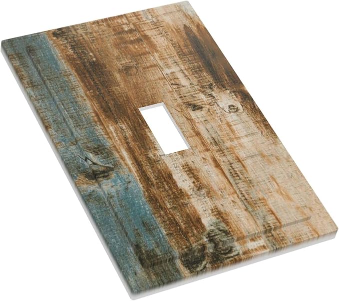 Rustic Farmhouse Cabin Barn Fade Brown Wood 1 Gang Light Switch Plate Decorative Single Toggle Wall Plate Cover Electrical Switchplate Faceplate For Old Hardwood Floor Plank Bedroom Room Decorate
