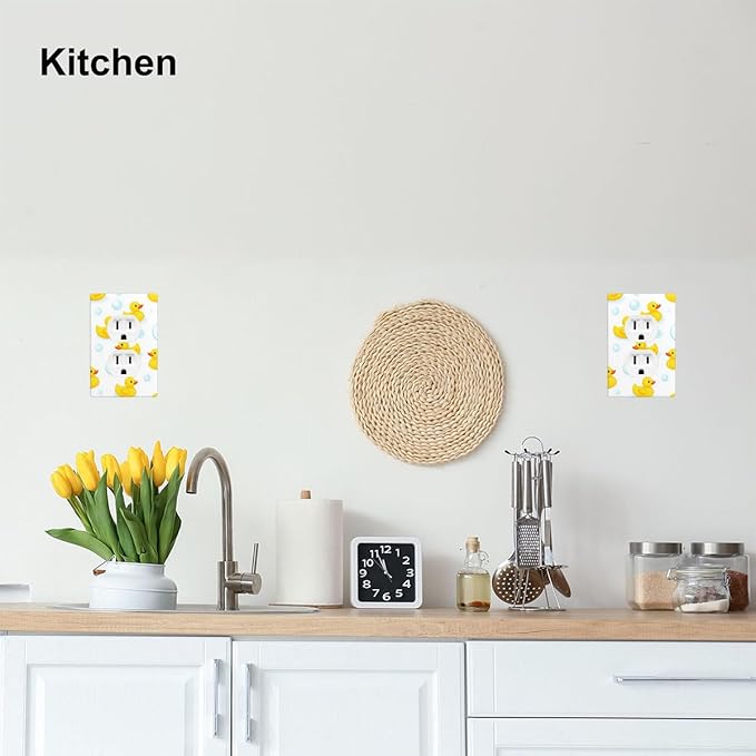 Yellow Rubber Duck 1-Gang Duplex Wall Plate, Cute Duck Bubble Outlet Cover for Kids Bathroom, Boys Girls Room & Nursery