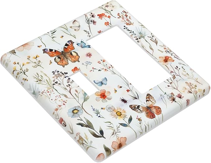 Outlet Covers Butterfly Floral Boho Multicolor Flower Leave 1 Toggle 1 Rocker Combination Decorative Wall Plate Electrical Switch Plates Light Switch Cover Plate for Bed Room living Room