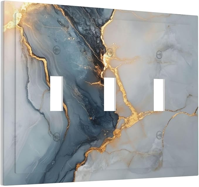 Abstract Blue Granite Luxury Texture Print 3 Gang Light Switch Cover Triple Toggle Wall Plate Decorative Electrical Switchplates Faceplate for Country Bedroom Kitchen Living Room Home Decor
