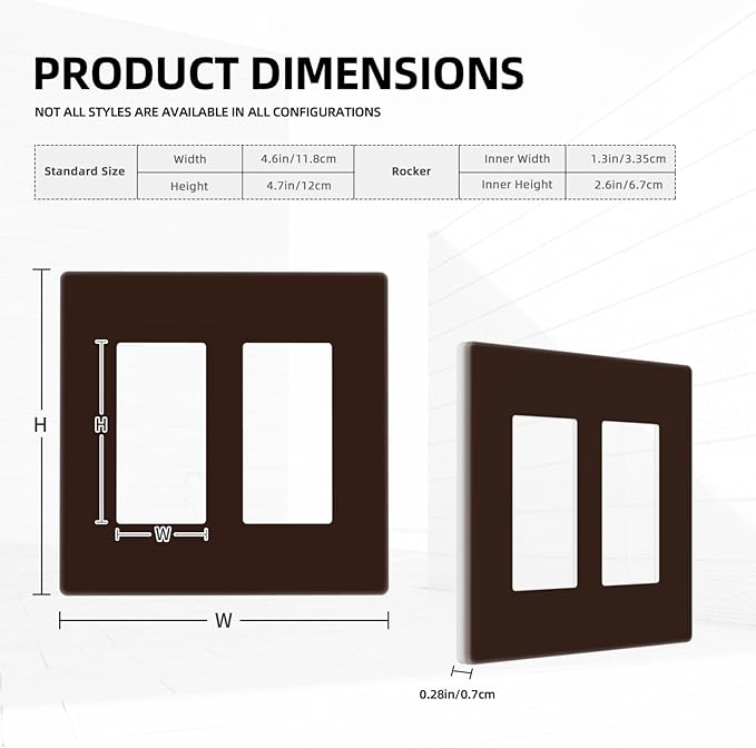 Coffee Brown 2 Gang Double GFCI Decorator Rocker/decorator Light Switch Cover Decorative Outlet Wall Plate Electrical Faceplate Screwless