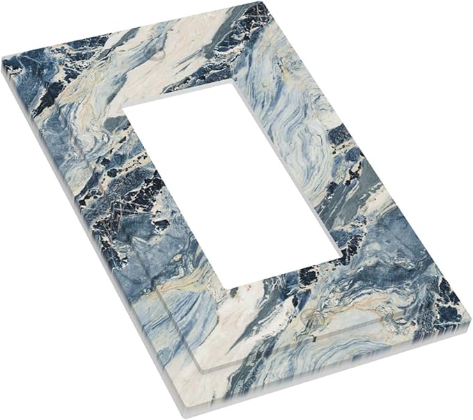 Decorative Outlet Covers Blue Grey Marbling Modern Abstract Design 1 Gang Single Rocker Light Switch Cover Plate Wall Plates GFCI Faceplate for Bedroom living Room Decor