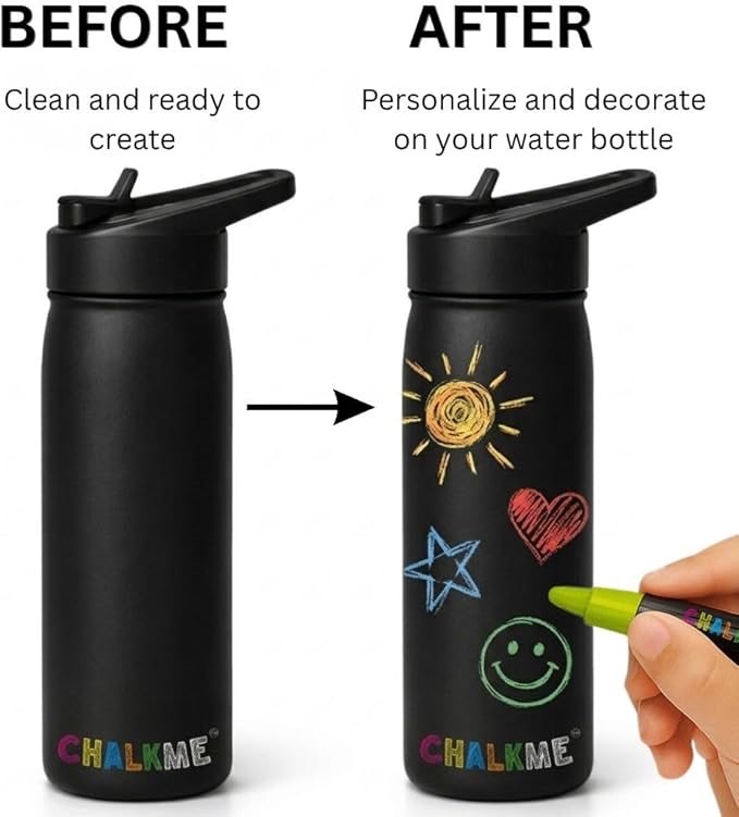 Kids Water Bottle 20oz Stainless Steel Vacuum Insulated with Washable Markers Included, Decorate Your Own Water Bottle, Dishwasher Safe, Easter Basket Stuffers for Boys & Girls