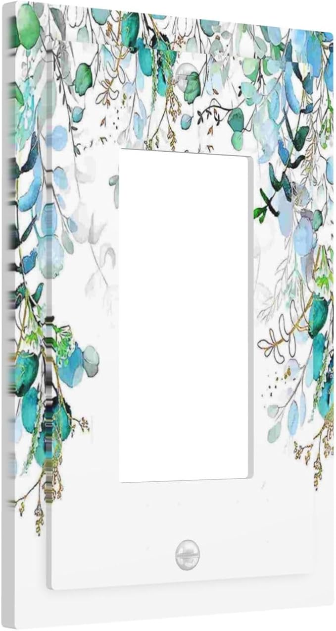 Decorative Outlet Covers Bohemian Green Eucalyptus Leaf Pine Leaves 1 Gang Single Decora GFCI Device Light Switch Covers Plate 1 Rocker Wall Plate Jumbo Switch Cover Plate