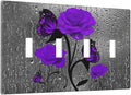 Purple Butterfly Rose Flower 4 Gang Light Switch Cover Decorative Quad Toggle Wall Plate Decorative Electrical Faceplate For Girls Room Bedroom Decorate Screwless 8" x 4.5 Large Size
