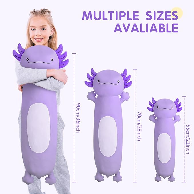 Dalmao 36 inch Cute Giant Purple Axolotl Plush Soft Body Pillow, Large Squishy Plushies Axolotl Stuffed Animals Toy, Gifts for Kids Boys Girls Birthday