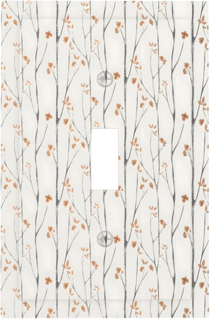 Boho Floral Watercolor Tree Branch Flower Minimalist Decorative Light Switch Cover 1 Gang Single Toggle Device Electrical Faceplate Switchplates Decorator Outlet Wall Plate for Bedroom Living Room