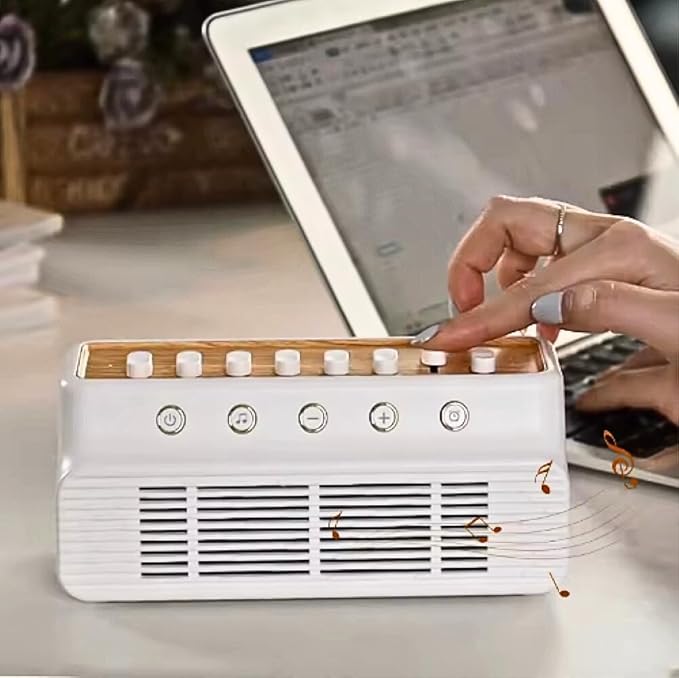 3 in 1 Portable White Noise Sound Machine & Bluetooth Speaker, 255+ Natural Sound Mixer, Timer, Sleep Sound Machine, White/Wood Color. For Relaxation, Stress Relief, Wellness, Yoga, Deep Sleep, Focus.