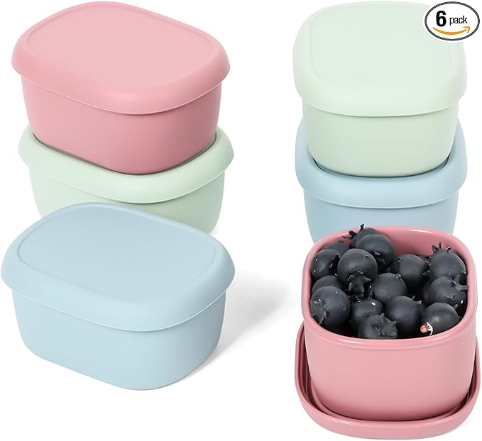 6 pcs 7 oz Silicone Snack Containers for Kids Small Food Containers with Lids, Fruit Containers for Lunch, Stackable Lunch Containers for Kids, Daycare, School and Travel