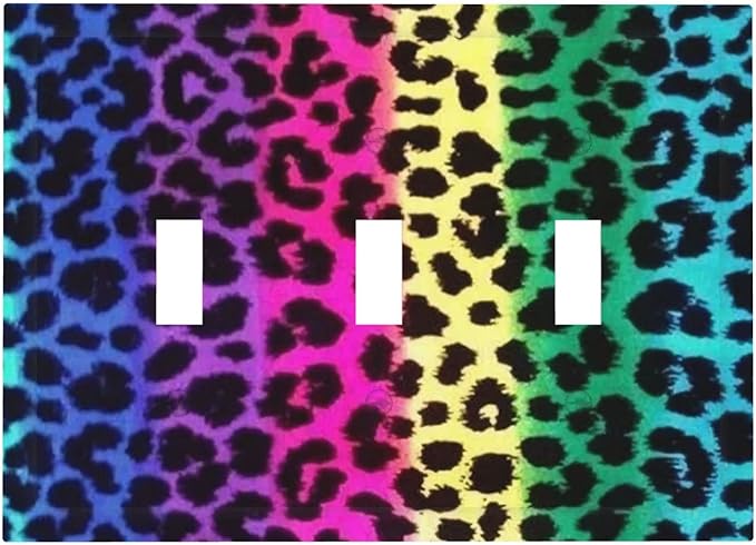Hot Pink Leopard Print 3 Gang Triple Toggle Light Switch Wall Plate Cover Decorative Electrical Faceplate For Rainbow Colorful Leopard Girls Boys Home Bedroom Decorate Large Size 6.7" x 4.8