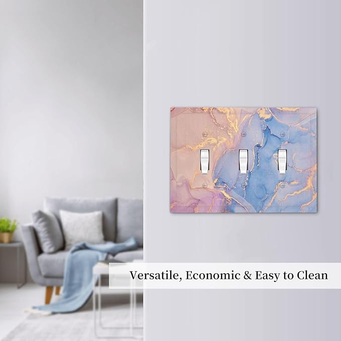 Light Switch Cover Plate Luxury Abstract Marble 3 Gang Triple Toggle Decorative Switch Plates Electrical Outlet Covers Switchplate Wall Plates for Bathroom Bedroom Home Decor