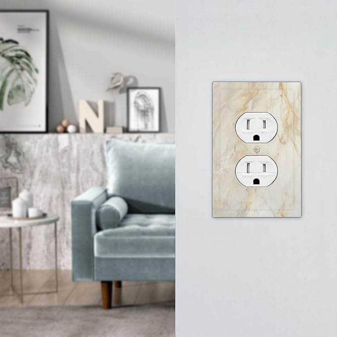 Decorative Outlet Covers Beige Gold Marble Abstraction Morden Art 1 Gang Duplex Light Switch Cover Plate Electrical Switch plates WallPlates Socket Covers for Kitchen Bathroom Decor