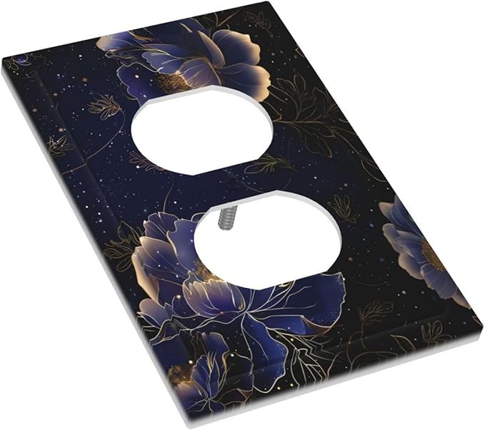 Navy Blue Floral Vintage Flower Dark Watercolor Outlet Covers 1 Gang Duplex Light Switch Cover Decorative Switch Plates Electrical Receptacle Faceplate Wall Plate for Bedroom Living Room Decor