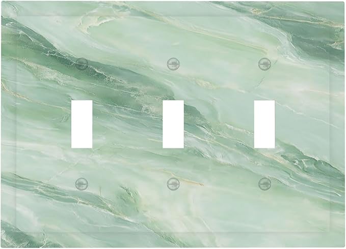 Decorative Light Switch Cover Plate Green Marble Pattern 3 Gang Wall Plate Triple Toggle Switch Plate Covers Electrical Outlet Cover for Home Bedroom Decor