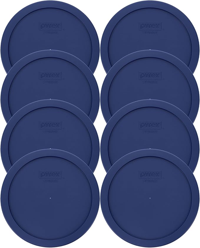 Pyrex 7402-PC Blue Food Storage Replacement Lid (This Lid Fits the Pyrex 7402 6-Cup SCULPTED MIXING BOWL and 7203 7-Cup Glass Bowl) (8-Pack) - Made in USA