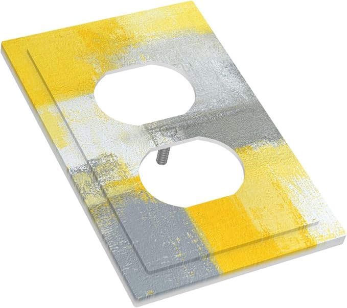 Outlet Covers Retro Modern Gray Yellow Ombre Abstract Art 1 Gang Duplex Light Switch Cover Plate Decorative Wall Plates Electrical Switchplate Receptacle for Bathroom Bedroom Decor（2 Pack）