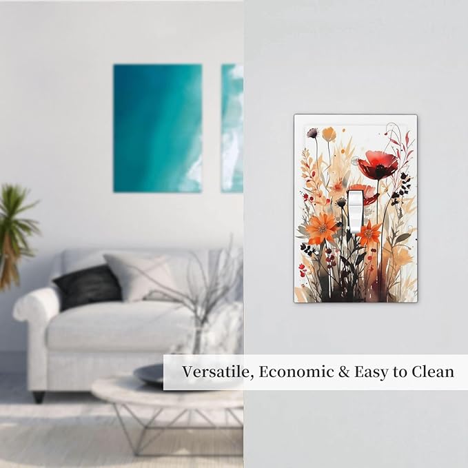 Decorative Light Switch Cover Country Watercolor Flowers Art Wildflower 1 Gang Single Toggle Decorator Outlet Wall Plate Device Electrical Faceplate Switchplates for Bedroom Cabin Decor