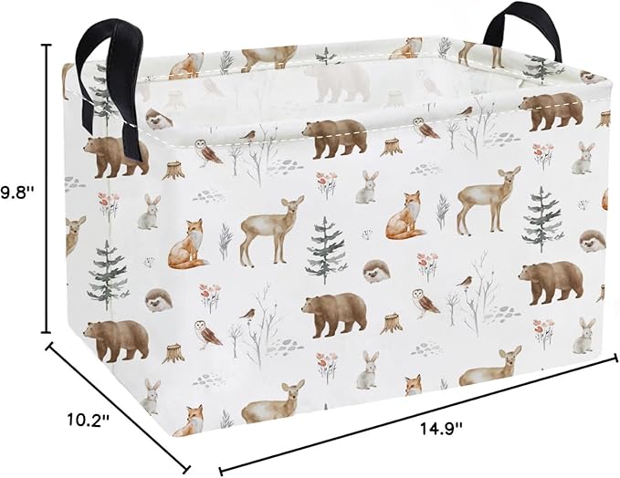 Essme Rectangular Animal Basket,Kids Storage Bins Organizer with Handles for Woodland Room Decor, Gift Basket,Shelf Basket.(Woodland Animal)