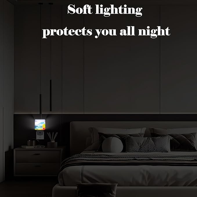 Watercolor Mountains and Forest Night Light,Plug Into Wall for Boys Girls Bedroom Decorative Square Night Light Lamp 0.5w Sleep Friendly
