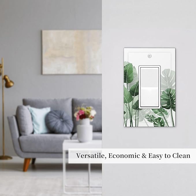 Decorative Outlet Covers Boho Tropical Plant Natural Palm Leaf 1 Gang Single Rocker Light Switch Cover Plate Wall Plates Gfci Faceplate For Bed Room Living Room Decor