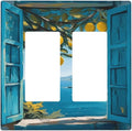 Decorative Art Light Switch Covers Seaside Window with Lemons 2 Gang Dual Rocker Outlet Switch plate Faceplate GFCI for Home Decor
