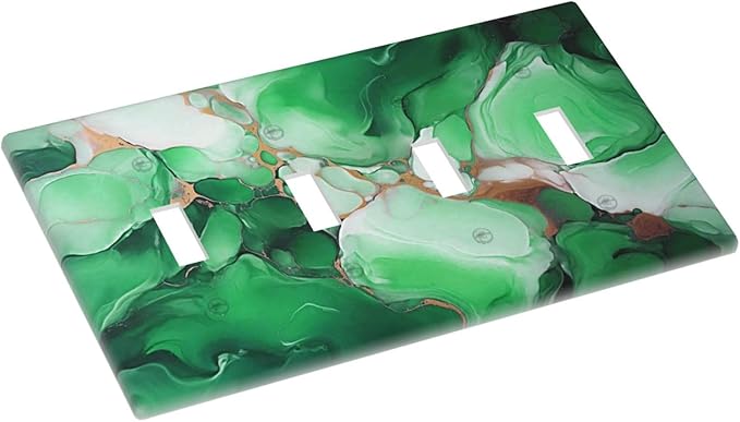 Decorative Light Switch Cover Plate Abstract Luxury Emeralds Green Gold MarbleTextures 4 Gang Wall Plate Oversized Quad Toggle Switch Cover Plate Jumbo Electrical Face Plate