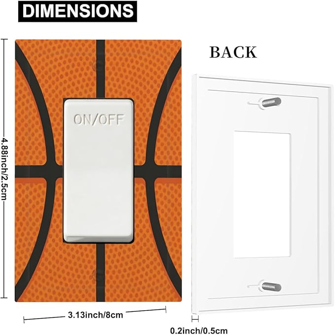 Vintage Basketball Texture Single Rocker Switch Cover - 1-Gang Standard US Size Sports Themed Light Switch Covers for Boy's Bedroom Decor