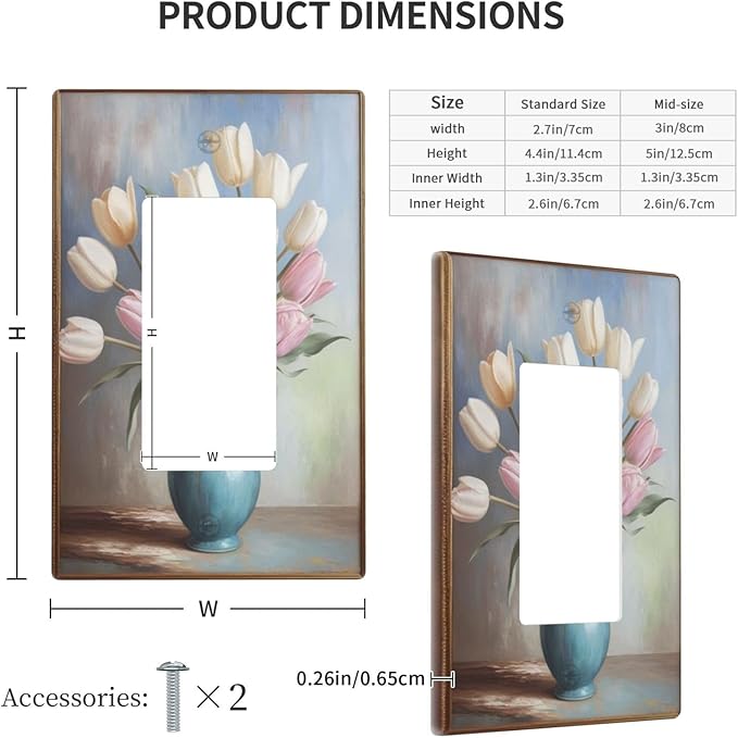 Decorative Art Light Switch Covers Tulips In Vase 1 Gang Rocker Outlet Wall Plate Switchplate Electrical Faceplate for Home Decor